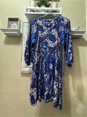 Calvin Klein  Long Sleeve Tiered Midi Dress Boho Size 6